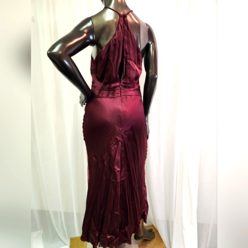 Halter Gown In Wine With Slit, Back Zipper & Closure - Picture 3 of 16